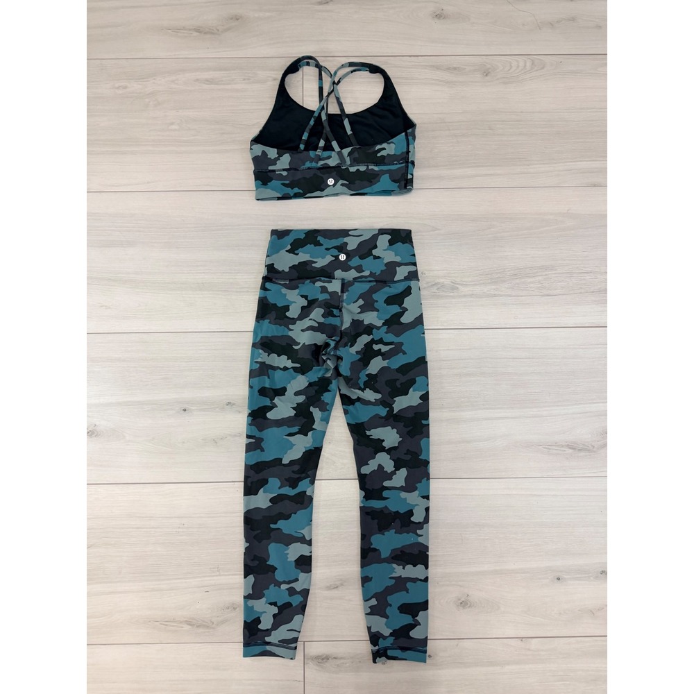 Lululemon Set Camo Sports Bra Leggings Blue Green Activewear Sporty Yoga Gym - Picture 3 of 11